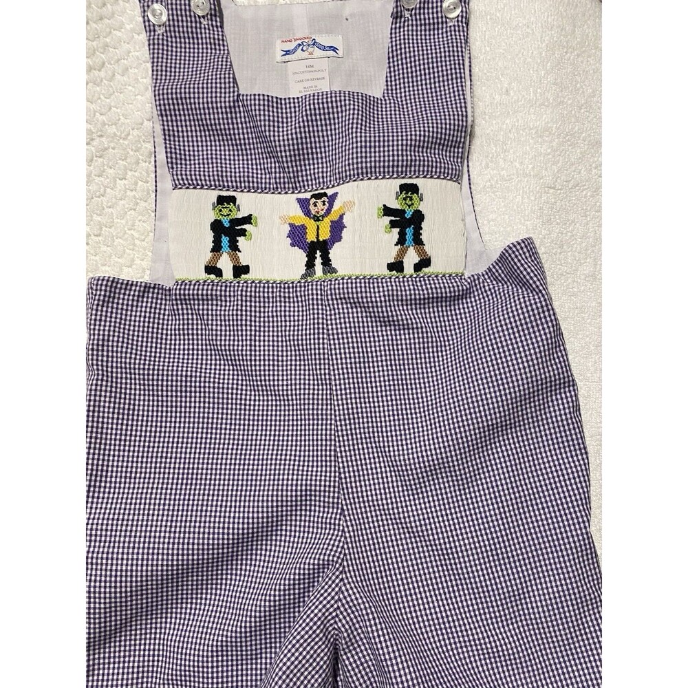 Silly Goose Gingham Plaid Smocked Overalls shorts 18T